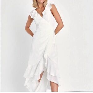 Lulu's White Asymmetrical Ruffle Dress